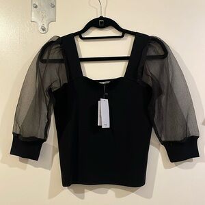 NWT Mango black sweater with sheer puff sleeves sz s